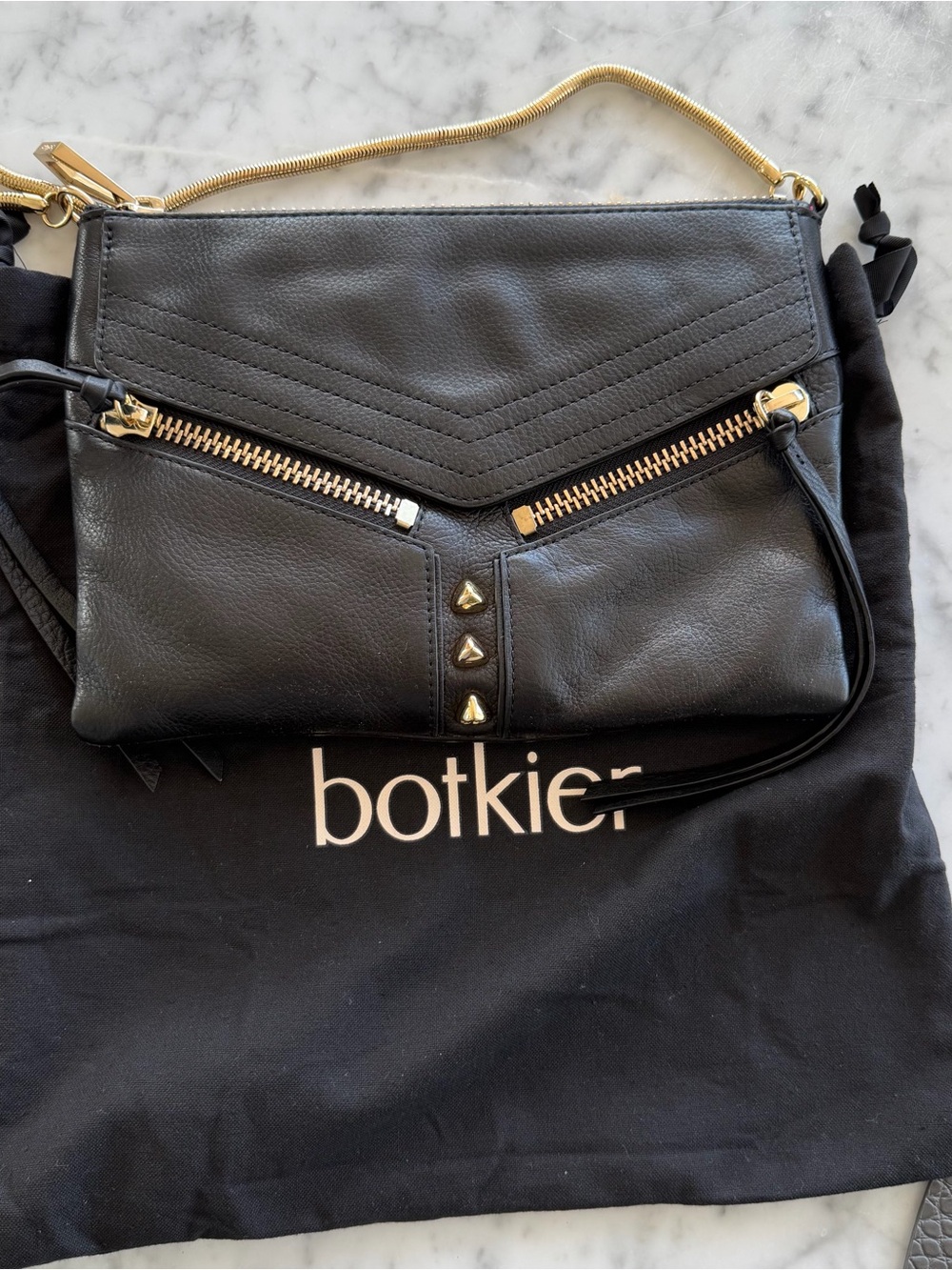 Botkier Black Leather Convertible Crossbody Shoulder Bag Clutch w/ Dust Bag